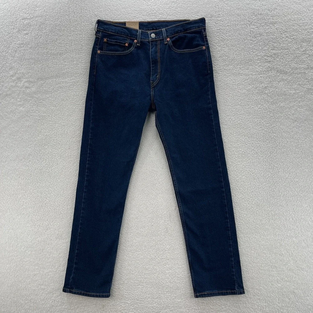 Levis Jeans Mens 34x32 Blue 505 Regular Straight Dark Wash Stretch Denim Cowboy